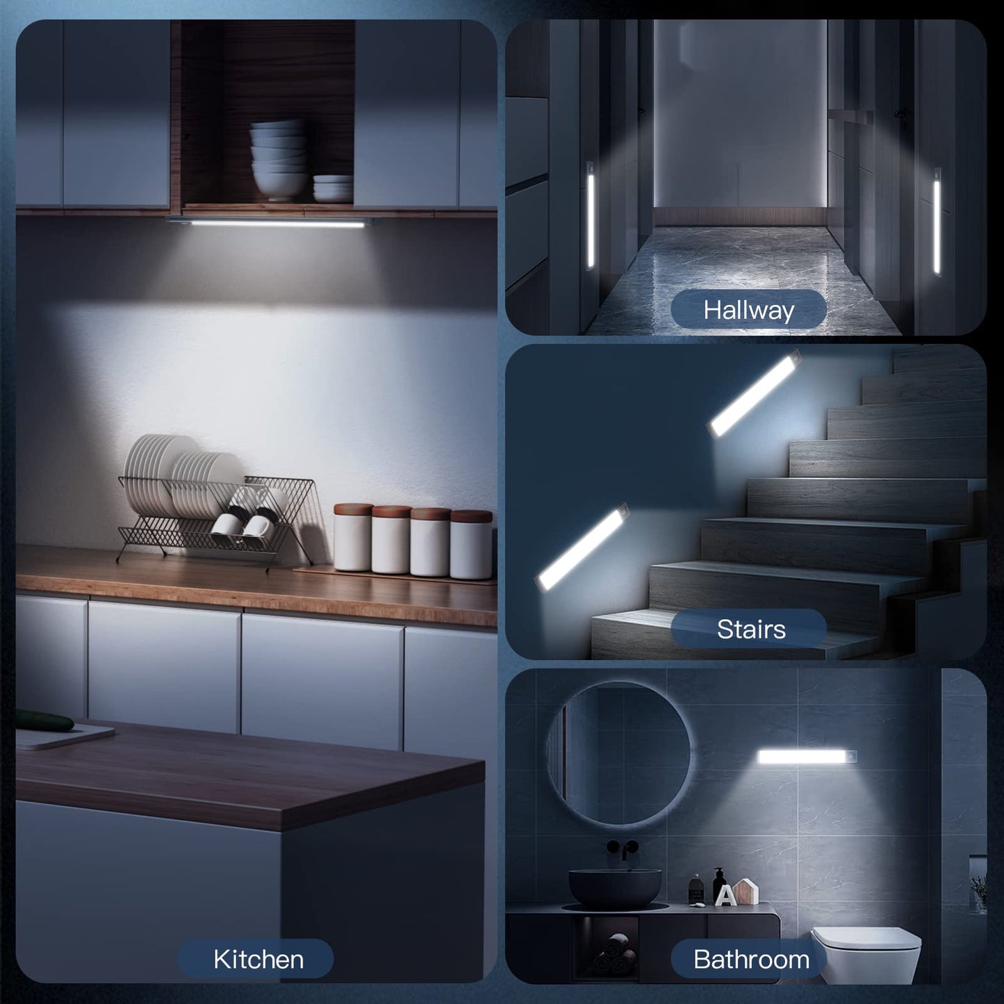 Under Cabinet Lights, 40 LED Rechargeable Battery Operated Motion Sensor Indoor, 2 Pack Magnetic Dimmable Closet, Wireless Under Counter for Kitchen, Stairs