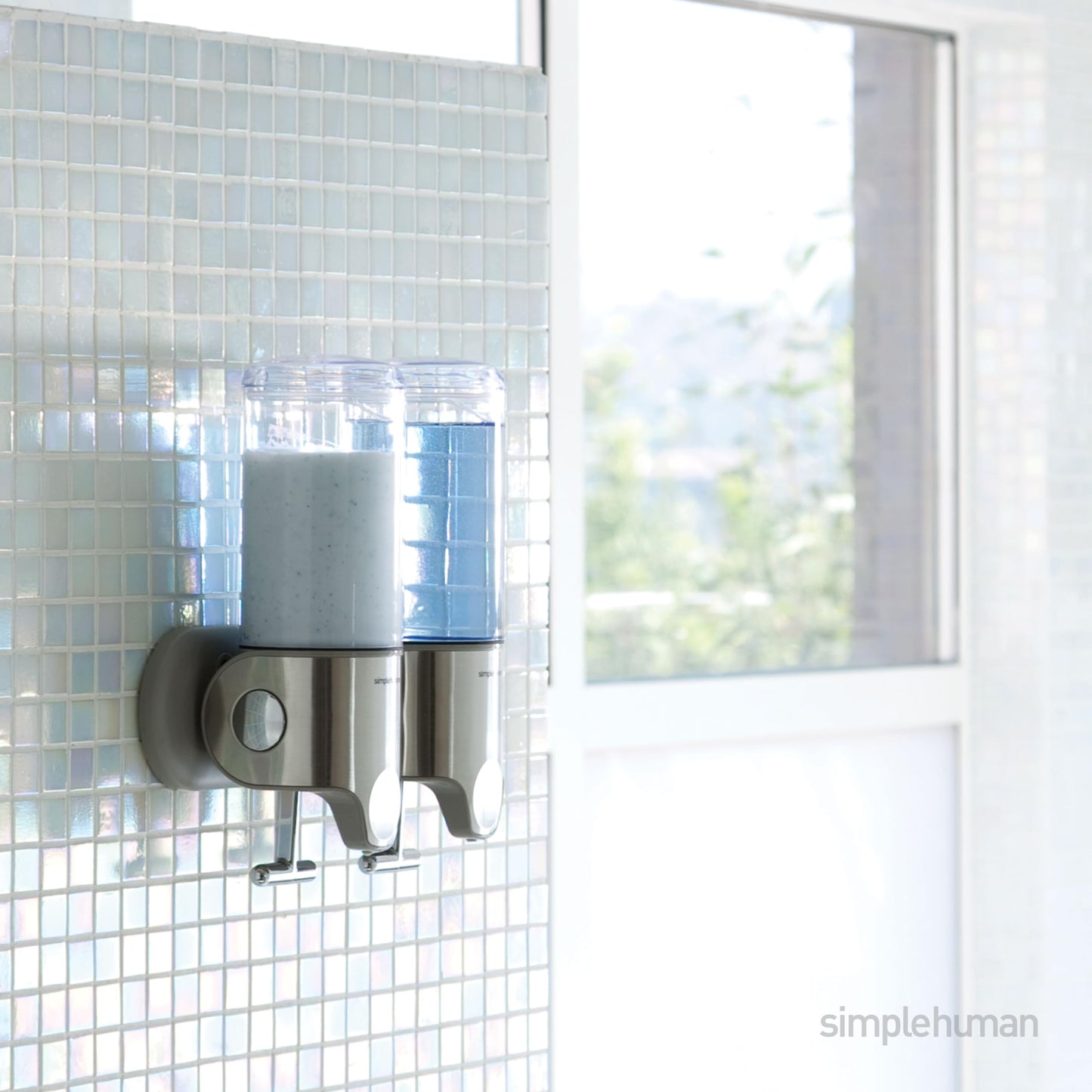 simplehuman Triple Wall Mount Shower Pump, 3 x 15 fl. oz. Shampoo and Soap Dispensers, Stainless Steel